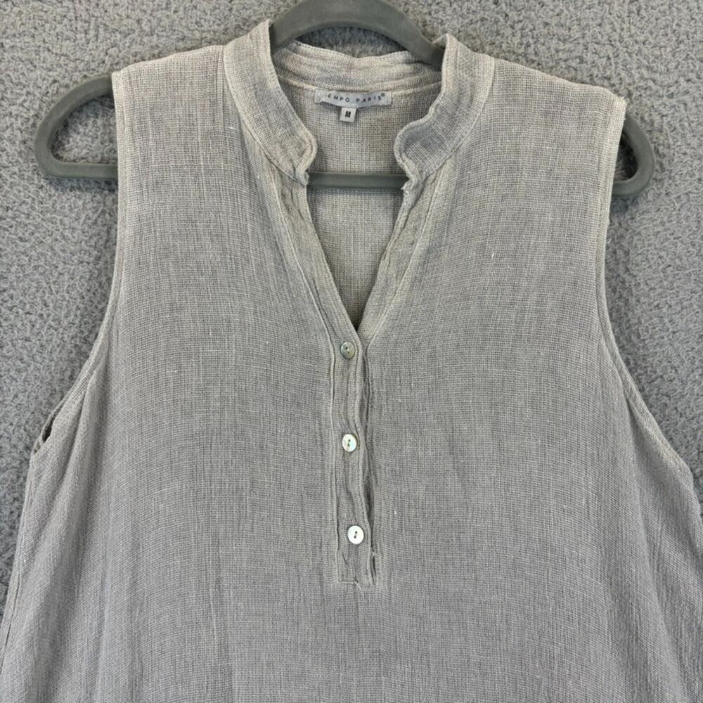 Tempo Paris Linen Dress Medium Lagenlook Boho Beachy Minimal Roomy Ruffle Flowy - Picture 2 of 10